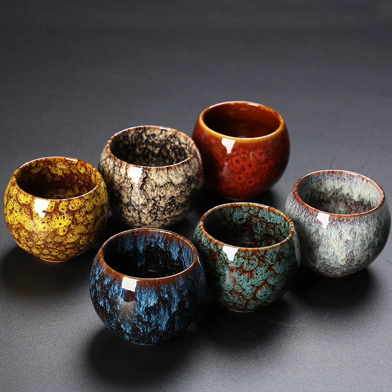 Ceramic Kiln Turned  Tenmoku Glaze Kung Fu Non Tipping Tea Tasting Jianzhan Dragon Egg Cup