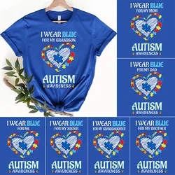 Men's T-shirts Autism Awareness Clothing Autism Family Blue Shirt Short Sleeve Tshirts Unisex Autism Matching T Shirt Clothes