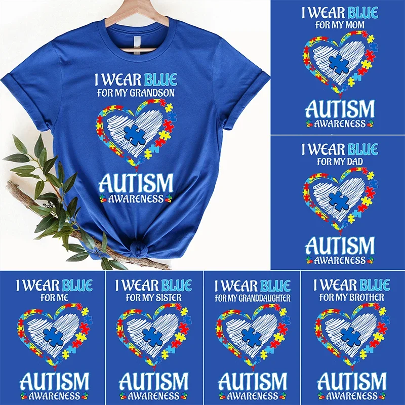 Men's T-shirts Autism Awareness Clothing Autism Family Blue Shirt Short Sleeve Tshirts Unisex Autism Matching T Shirt Clothes