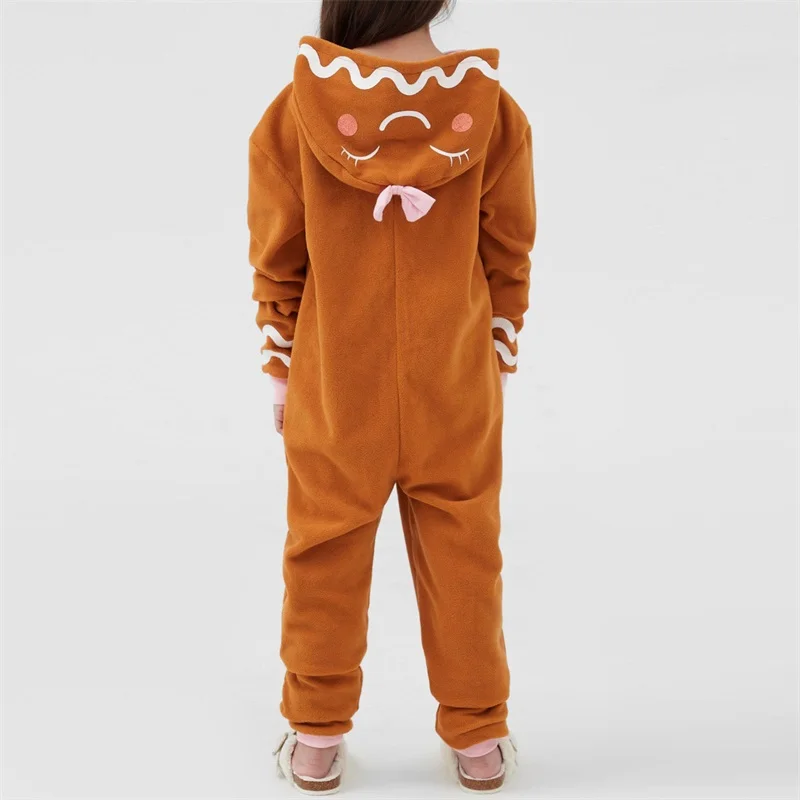 Kids Gingerbread Man Costume Long Sleeve Jumpsuits Role-Play Costume Stage Show Cosplay Party Outfits