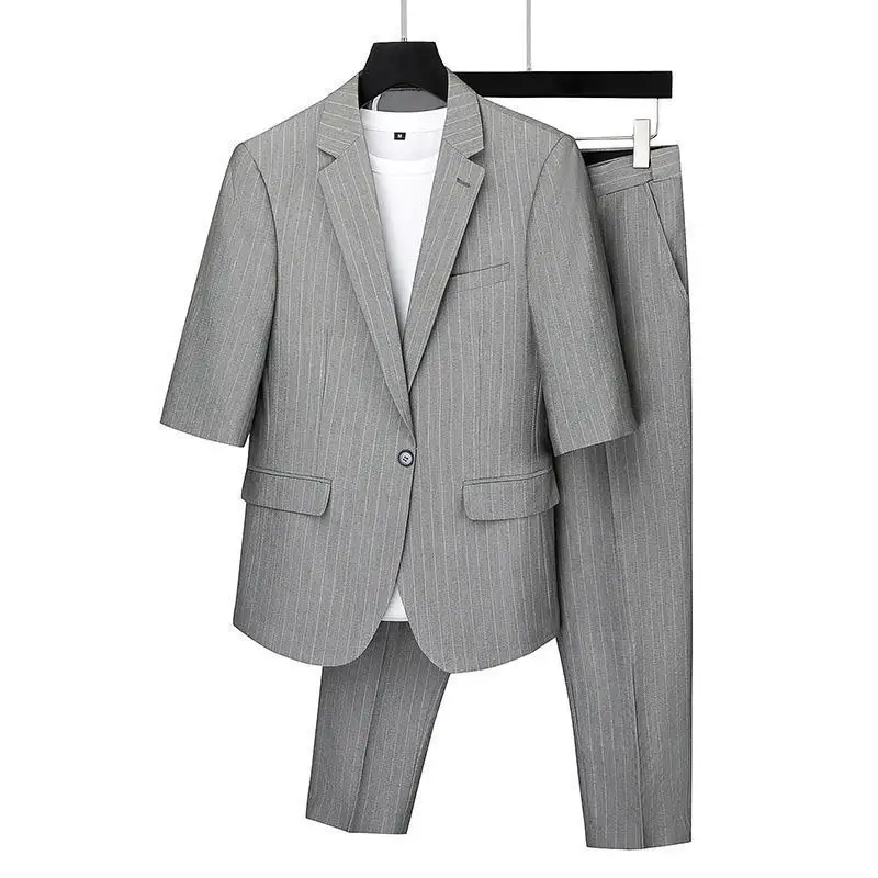 Costume d'été fin rayé pour homme, style coréen, LH082