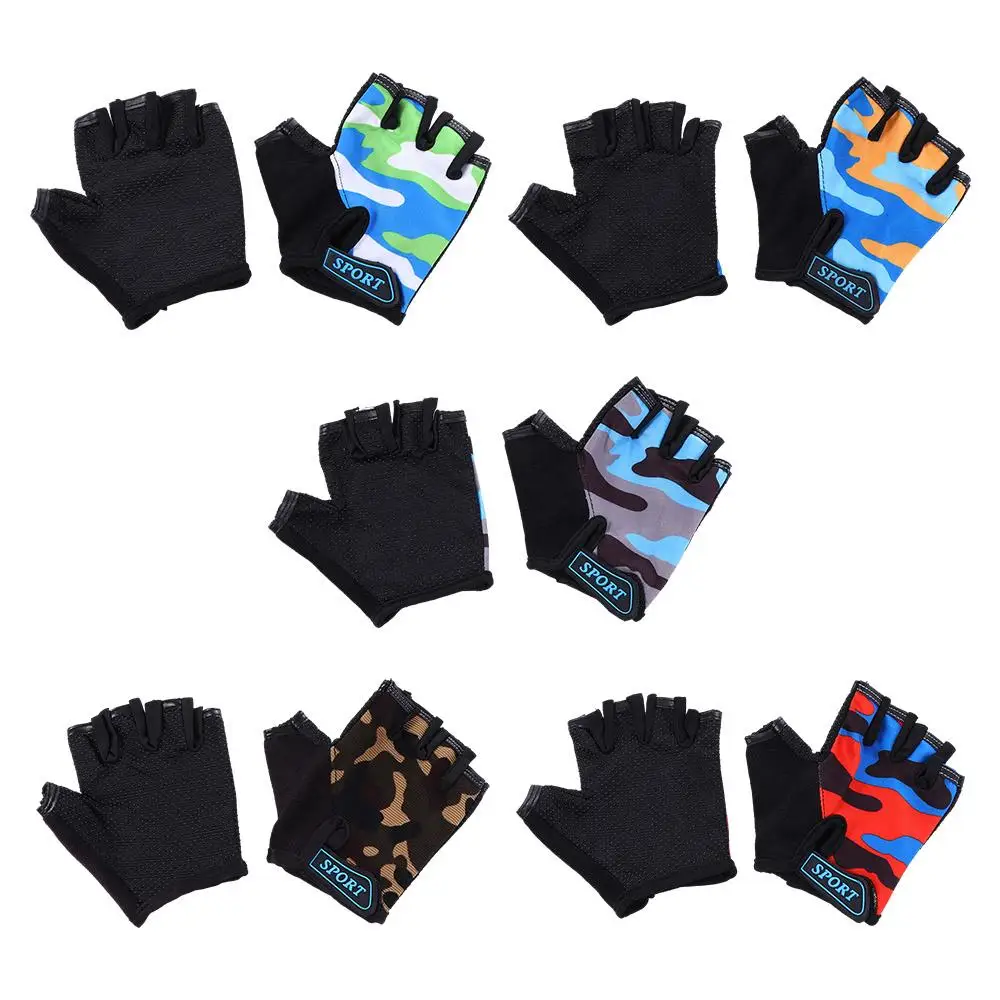 

Elastic Anti-sweat Breathable Non-slip Camouflage Bike Mittens Children Cycling Gloves Riding Equipment Half Finger Golves