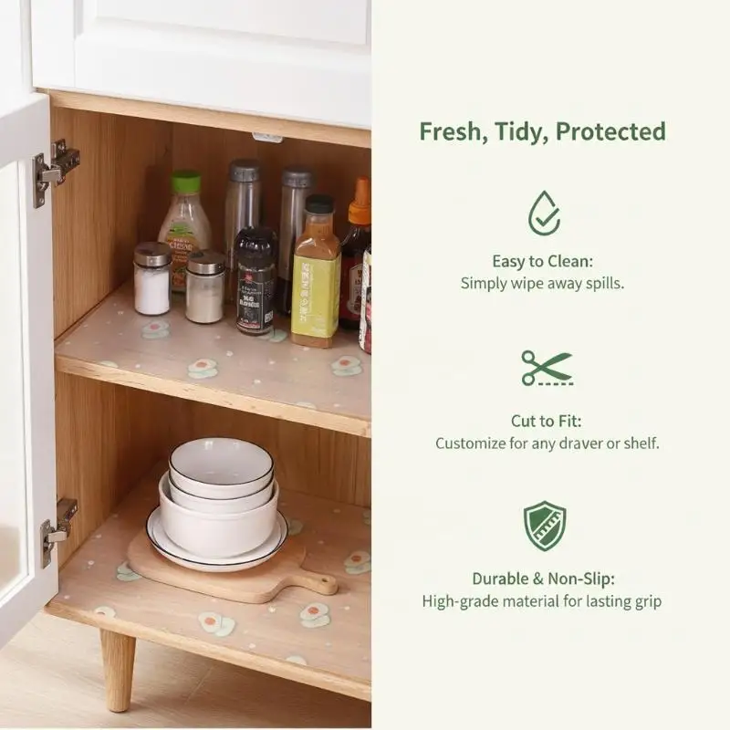 1 Roll Waterproof EVA Kitchen Cabinet Liners Non Adhesive Anti Slip Dustproof Mat for Refrigerator Shelf Drawer Use