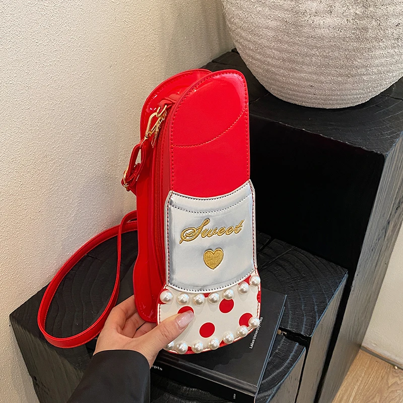 

2025 Summer Lipstick Bag Ladies Personalized Creative Handbag contrast Color Pu Leather Crossbody Bag Ladies Fashion Party Purse