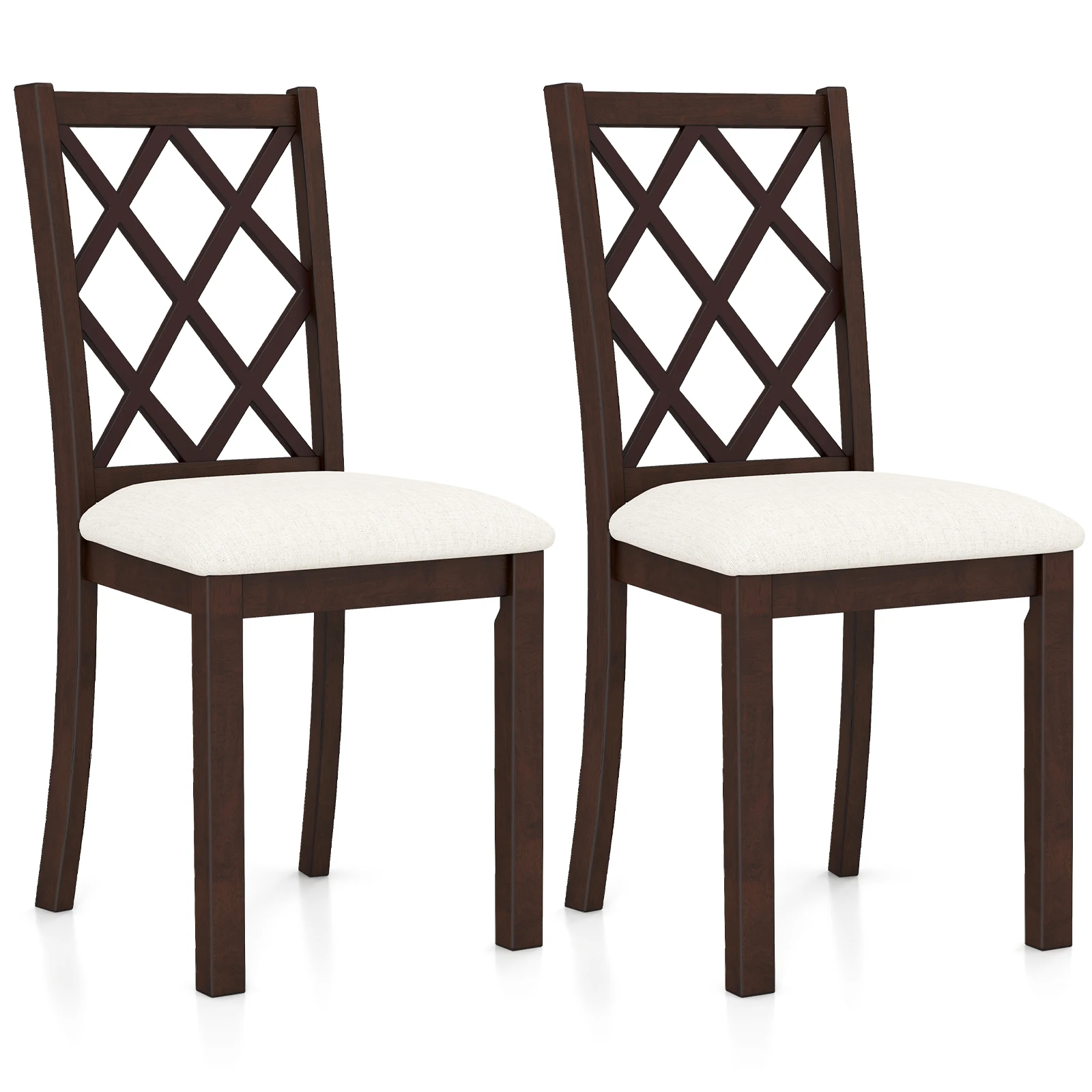 Set of 2 Dining Chairs Wood Kitchen Side Chair w/Inclined Backrest Cherry Brown