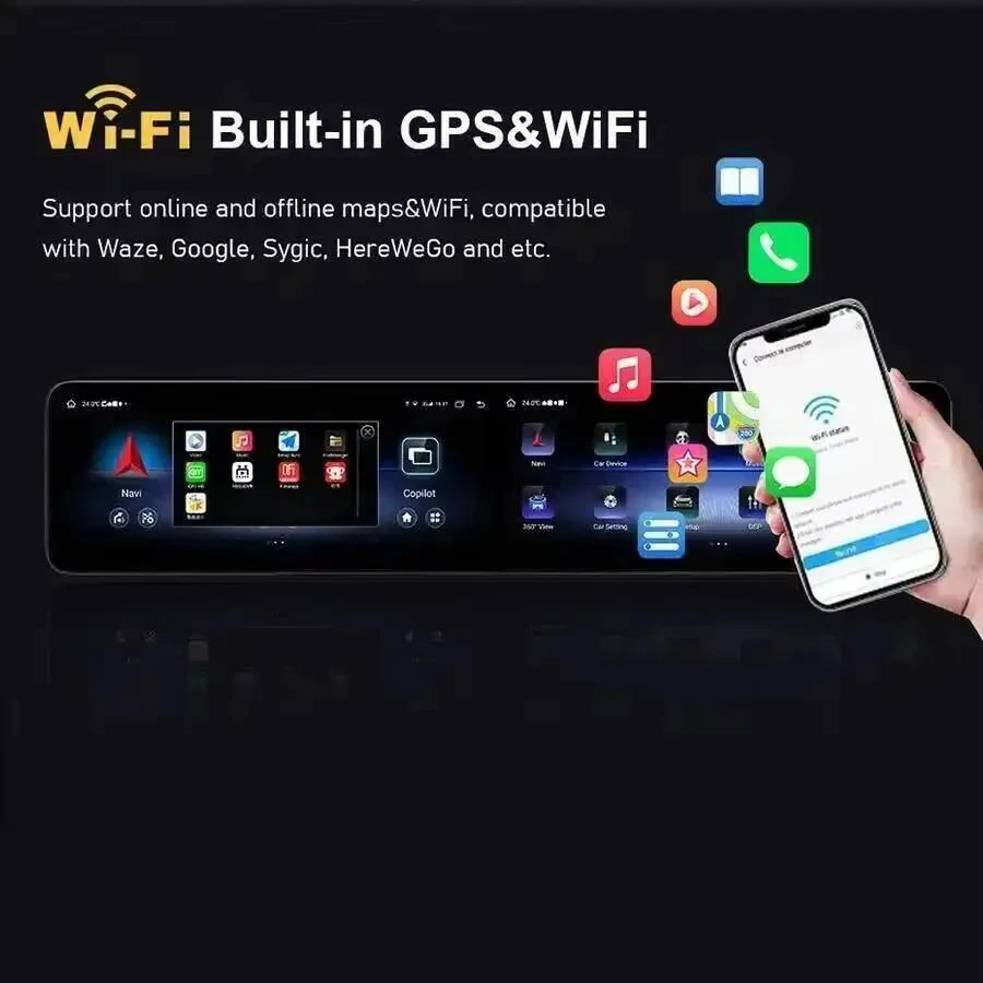 24.6inch Android 15 For Benz C Class GLC 2015-2021 Dual System Screen Car Radio Wireless Carplay Multimedia Video Player DSP LHD