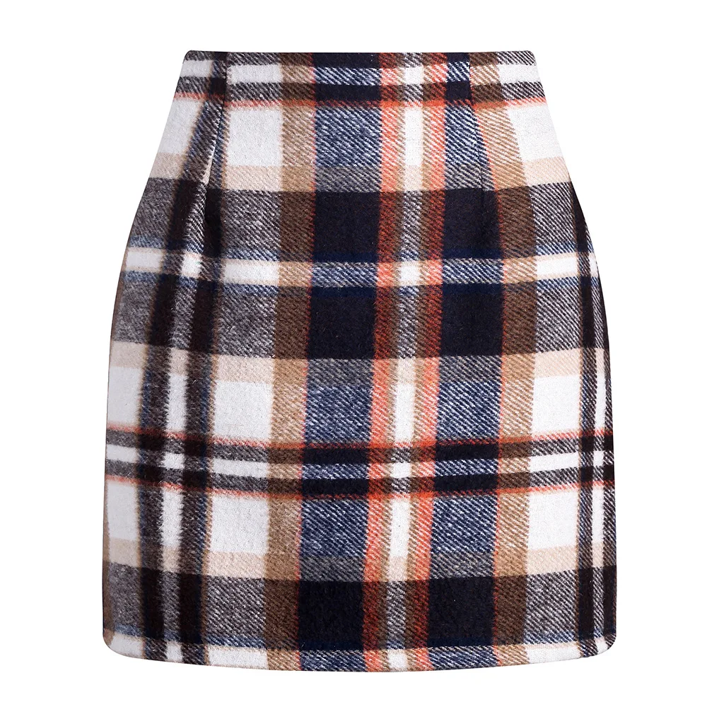 Autumn Winter Ladies New Fashion High Waist Plaid Mini Skirts Female Casual Office Wear Korean Style Elegant Slim Bodycon Skirts