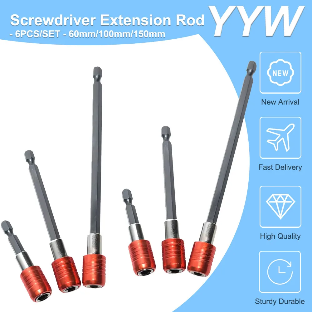 

6PCS/Set 1/4" Hexagonal Handle Quick Release Magnetic Screwdriver Extend Holder Drill Bit Connect Extension Rod 60/100/150mm