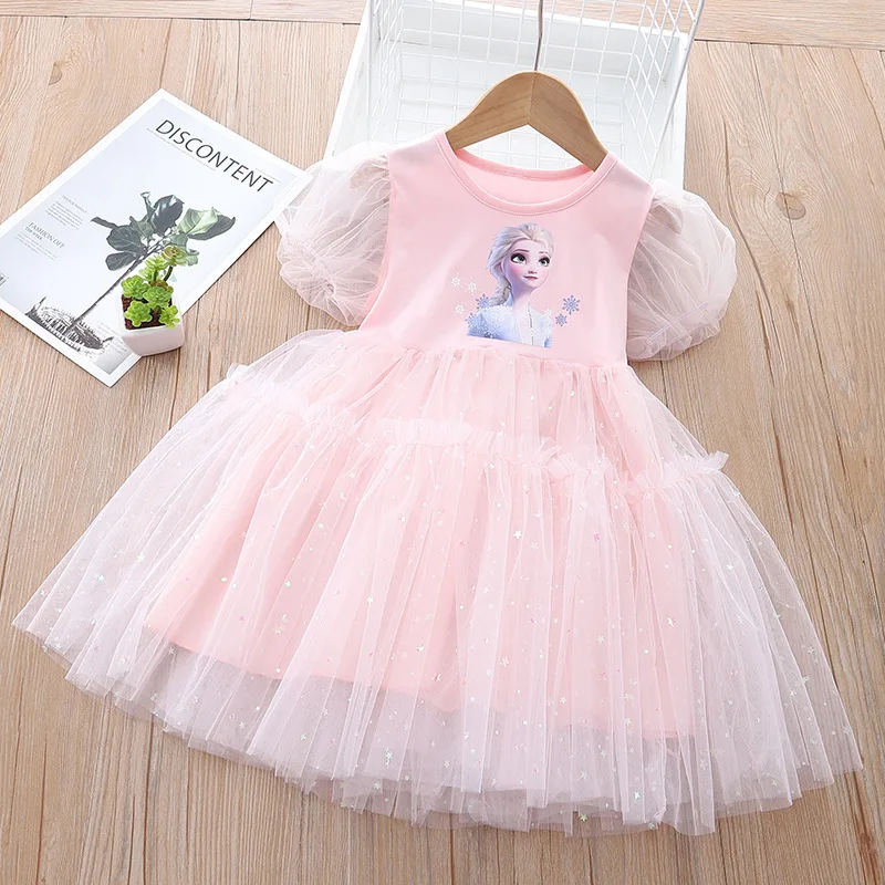 Girls Dress Cartoon 2024 Summer Frozen Fashion Children\'s Elsa Princess Baby Girl Toddler Short Sleeve Cute Party Dresses 3-9Y