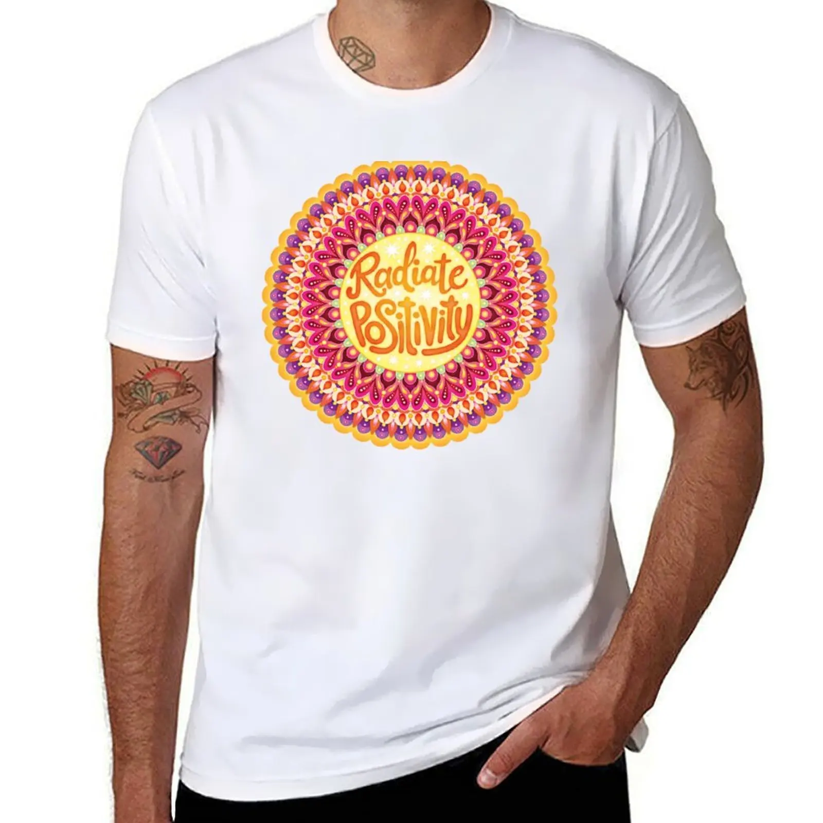 

Radiate Positivity - Colorful Hand-Lettered Mandala Art by Thaneeya McArdle T-Shirt t shirts designer T-Shirt
