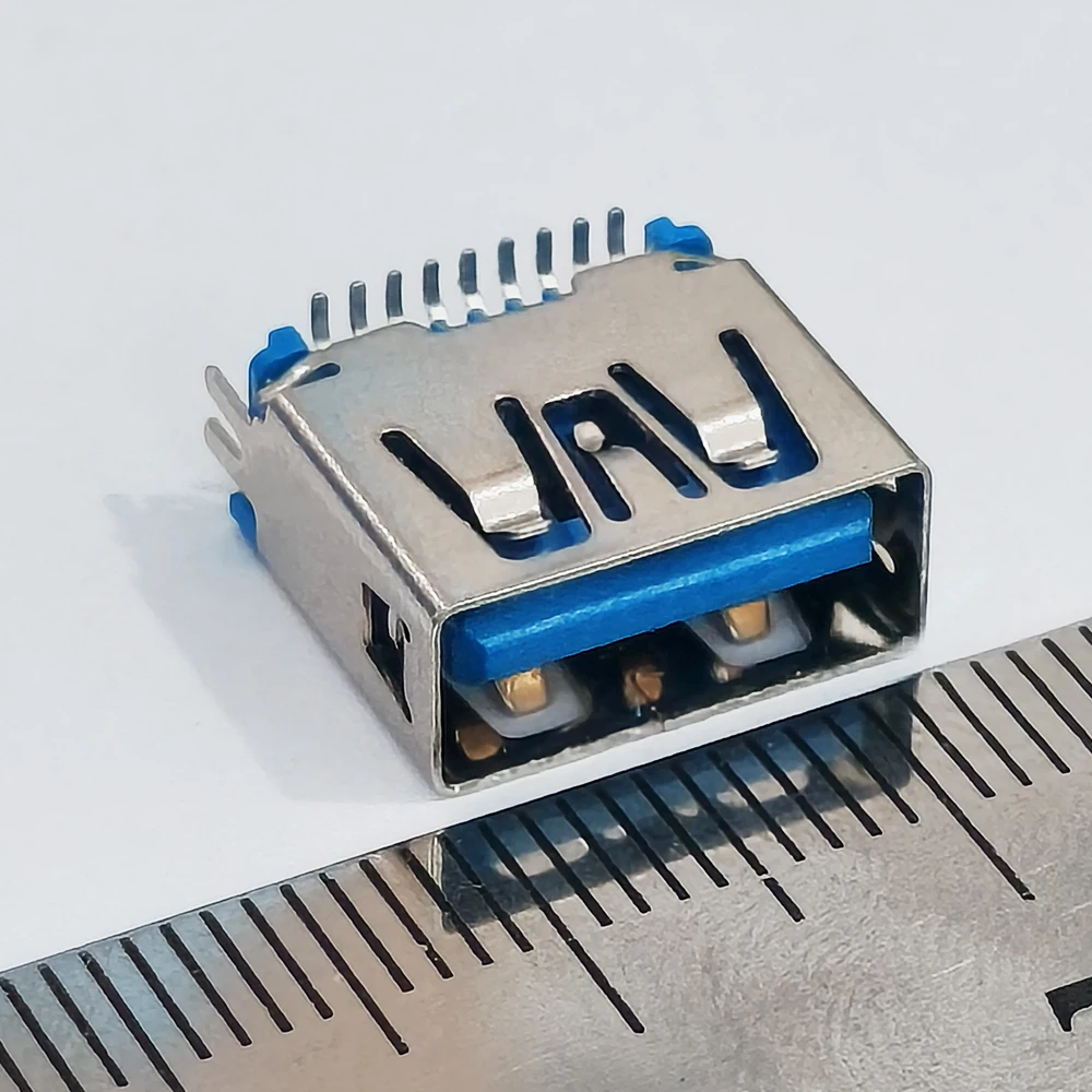 5Pcs USB 3.0 Type‑A Female Socket 9P Rimless Clamp‑in Connector Blue Insulator Model 916‑862A205EY10200 PCB Mount Jack