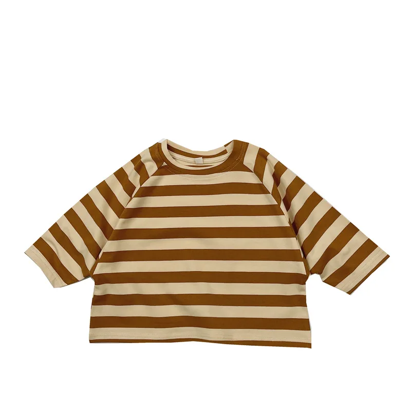 Korean 2024 Autumn Children Baby Boys Shirt Cotton Contrast Striped Raglan Sleeve Toddler Boys Tops Base Versatile Kid Boy Shirt