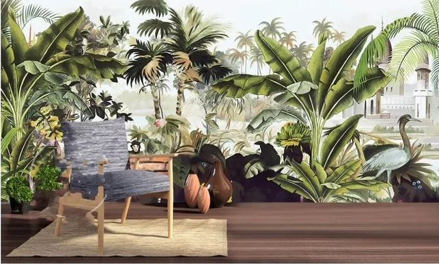 Customized Photo wallpaper mural green leaf rainforest tree Flowers Bird Living room sofa TV background wall bedroom restaurant