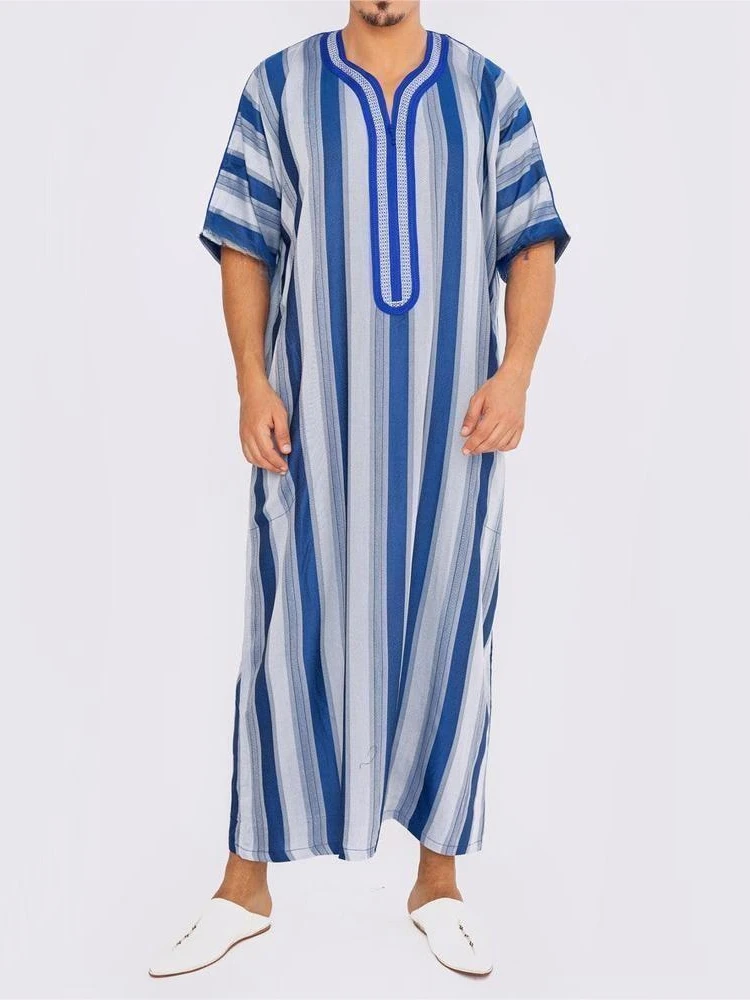 Uomini musulmani Abito lungo Dishdasha Stripe Islamico Dubai Abito da preghiera saudita Caftano 2025 Abaya Eid Ramadan Marocco Modesto Jubba Thobe