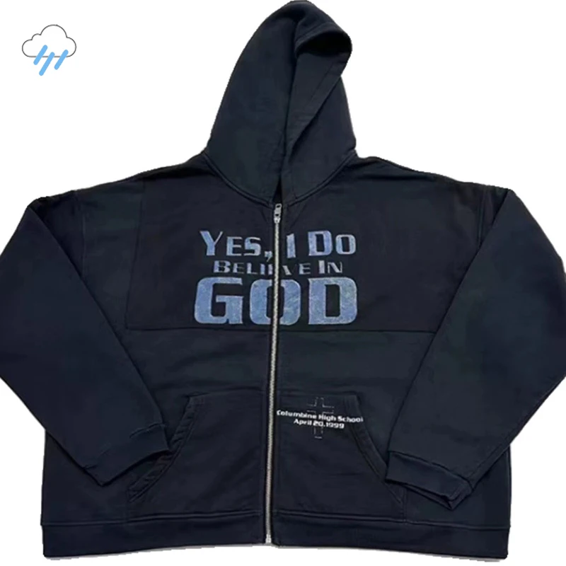 

Best Quality Cotton Believe In God Enfants Riches Deprimes Zipper Hoodie Men Wome Vintage Oversized ERD Overcoat With Tags