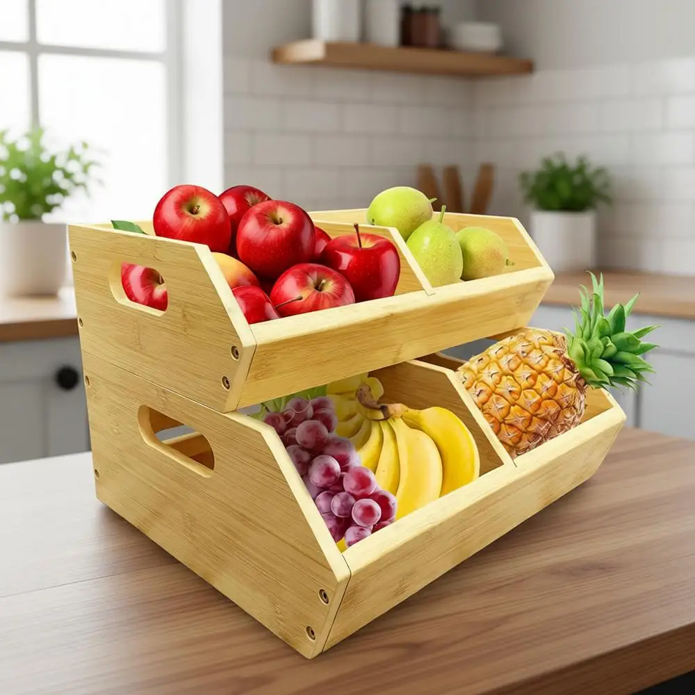 

Складные бамбуковые контейнеры для хранения овощей, органайзеры для кухни и кладовой, корзины для фруктов и закусок