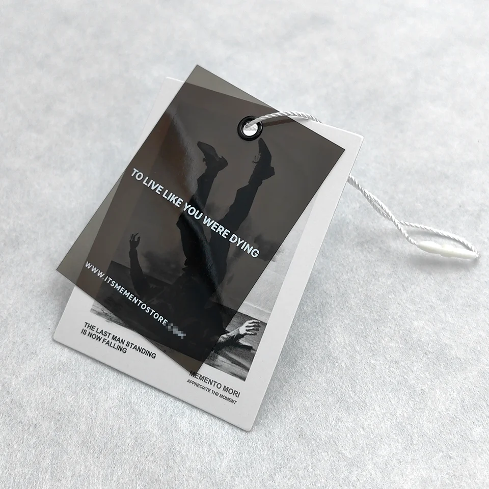 Custom Fashion Sample Design Hang Tag String Pvc Hangtags for Clothing Own Logo Specialty Paper Translucent Colored Soft Film