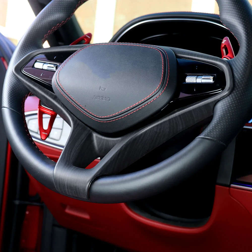 

1PCS Car Sport Steering Wheel Protective Cover Accessory Carbon Fiber Wood Grain ABS For Genesis G80 RG3/GV70 2021-2024 LHD/RHD