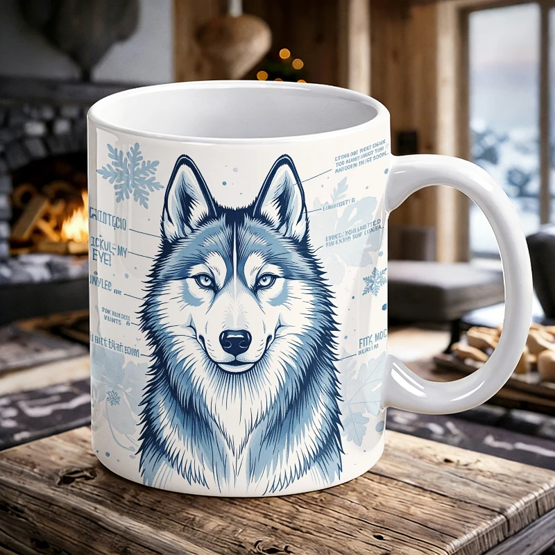

Husky Dog Anatomy Ceramic Coffee Mug, Winter Snowflake Novelty Tea Cup, Unique Animal Lover Gift
