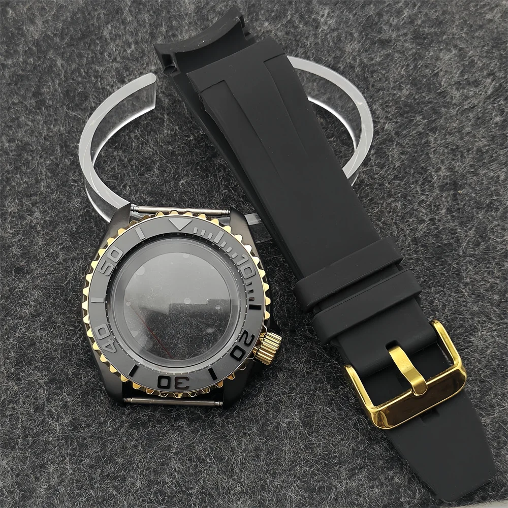 Obudowa NH35 SK007 czarna obudowa gumowy pasek czarne zmodyfikowane akcesoria do zegarków mechanicznych NH36/NH38/NH70 wykorzystanie ruchu