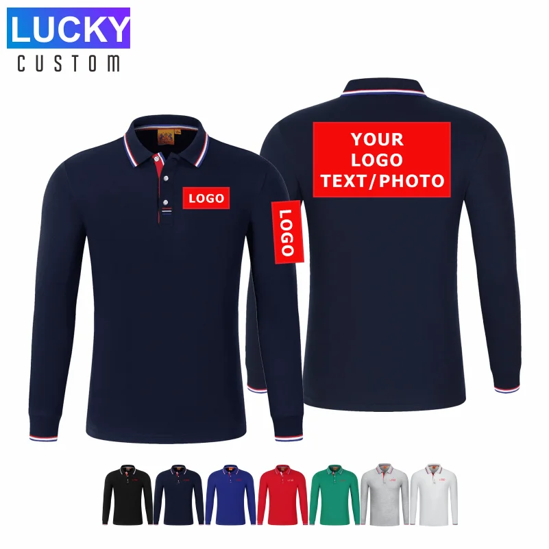 

Long Sleeve Polo Custom Logo 100% Polyester Breathable Sports Polo Shirt Printing Team Design Elastic Bottom Shirt Embroidery