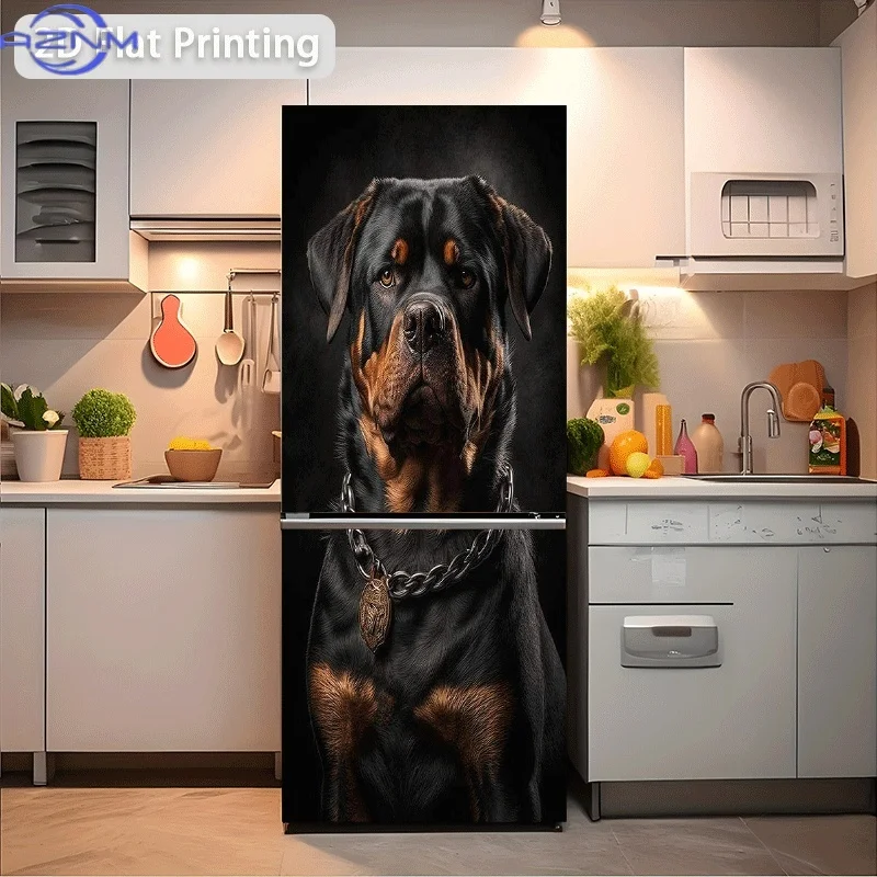 Refrigerator Sticker Rottweiler with Chain Collar Themed Scene Wall Decal Self-Adhesive Wallpaper Suitable for Cabine