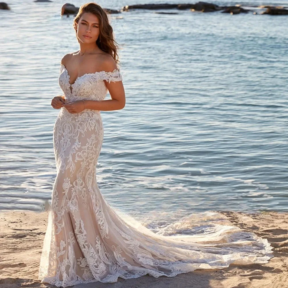 فستان زفاف حورية البحر عتيق مخصص برقبة على شكل حرف V مع ذيل قابل للانفصال بدون أكتاف مزين بظهر مكشوف فستان زفاف فيستدو دي نوفيا #2