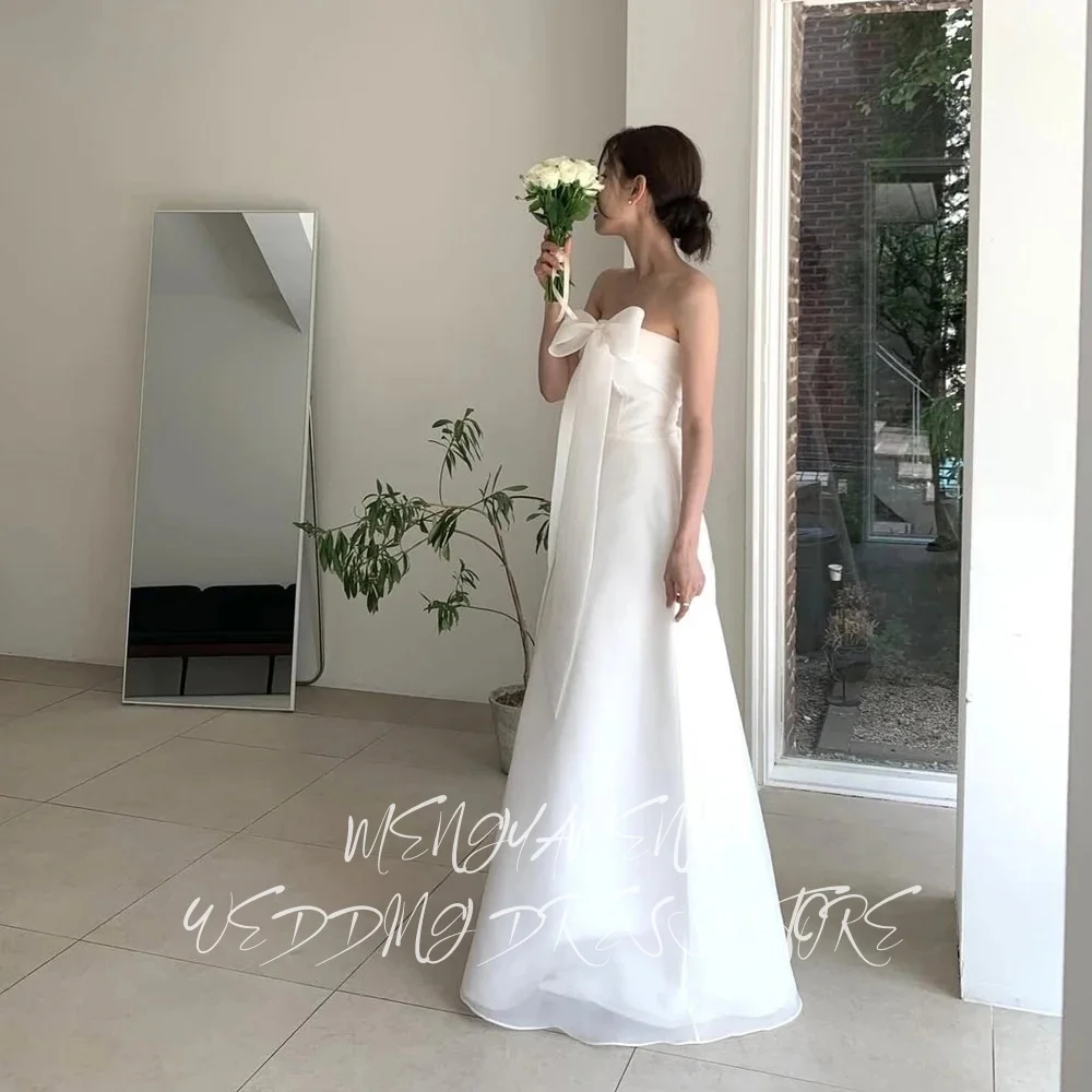ZHUISHU Simple A-Line Bow Wedding Party Dress Strapless Floor Length Ivory Organza Korea Photo Shoot Bridal Gown Customized