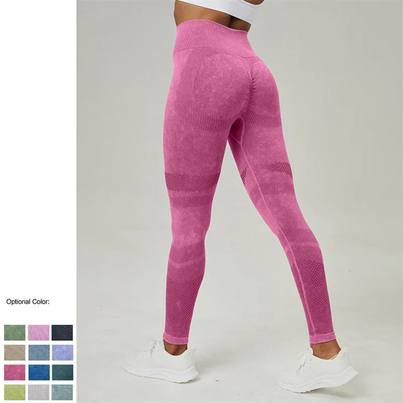 TRY TO BN Seamless Leggings Yoga Pants Washed Frosted Hollow Fitness Sports Women High Waist Leggings Workout Gym Clothing Tight