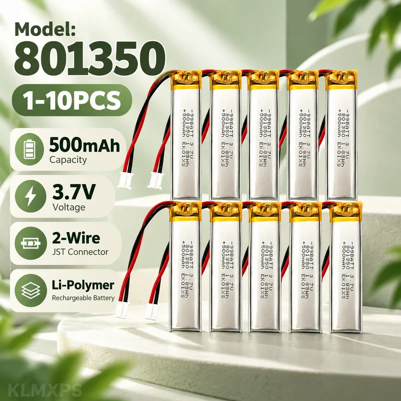 801350 500mAh 3.7V Rechargeable Li-Po Polymer Battery, 1-10pcs for Bluetooth Speaker/Headset/Smart Watch/Camera/MP3/GPS/DVD