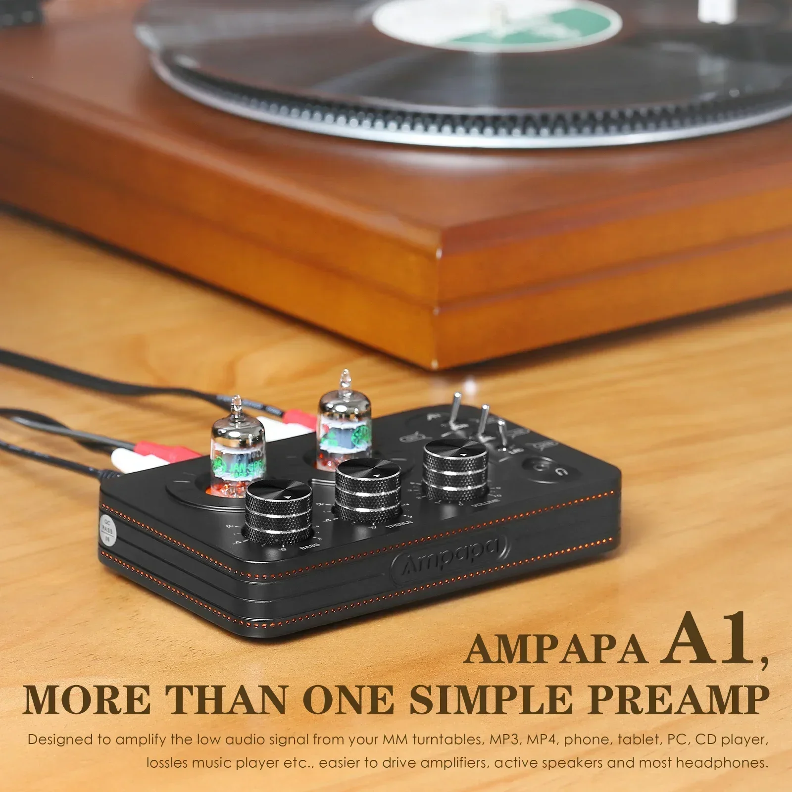 Imagem -02 - Ampapa a1 Mini Jan5654 Válvula Tubo Phono Pré-amplificador de Estágio Estéreo de Áudio Desktop Pré-amplificador para Telefone pc tv Turntable Hifi Headphone Amp