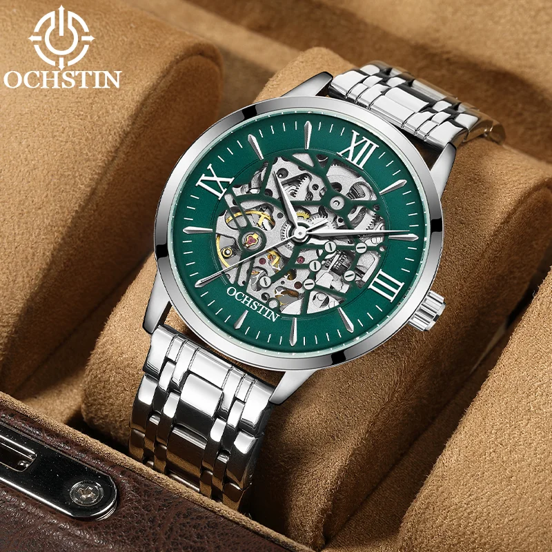 OCHSTIN Built Robust Case Frame Breathable Comfy Metal Wristband Watches Man Automatic Self-winding Mechanical Movement Clock