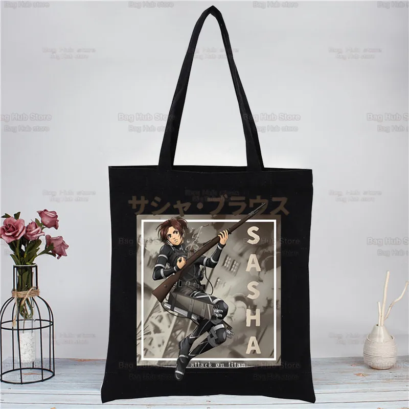 Attack on Titan Canvas Bags Shopper Shoulder Bag Women Designer Handbags Shopping Tote Casual Woman Grocery Customizable