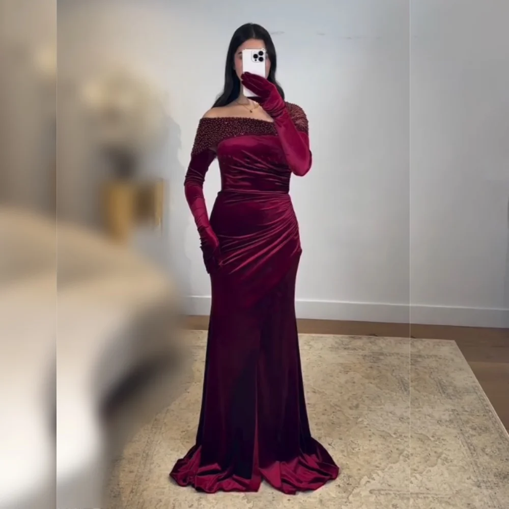 

Customized High Quality Formal Evening Dress Pleat Beading Off-the-shoulder Trumpet Long Dresses Bespoke Occasion Elegant Party