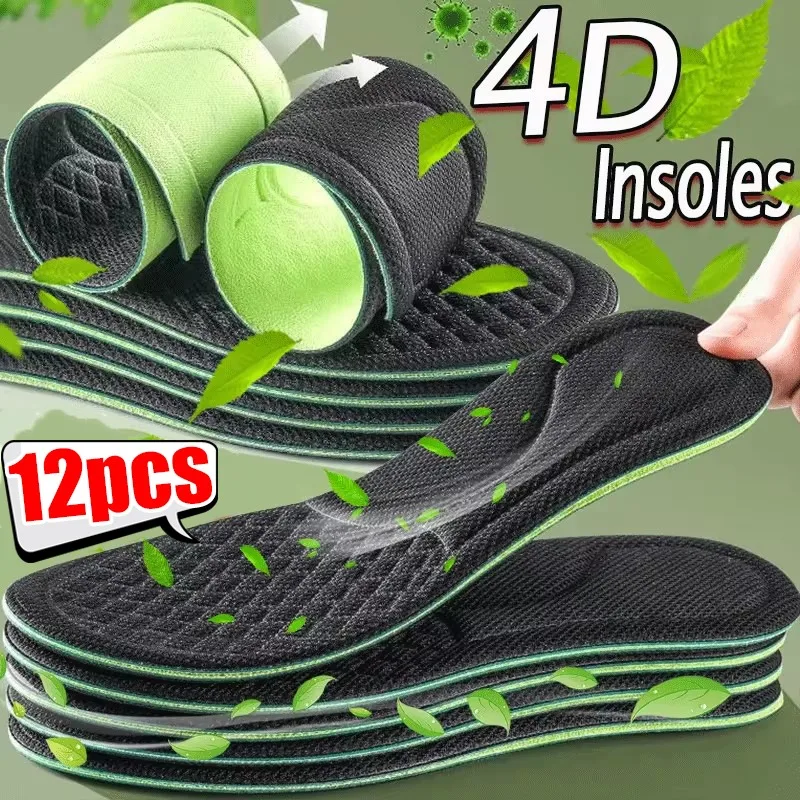 12/2pcs Soft Memory Foam Orthopedic Insoles Deodorizing Insole Shoes Sports Absorbs Sweat Soft Antibacterial Shoe Accessories