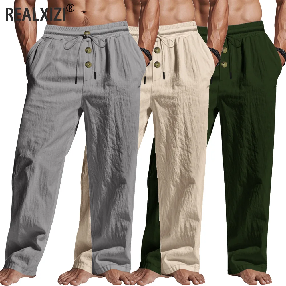 

Men's Casual Pants Male Summer Breathable Solid Color Trousers Hawaiian Beach Loose Sports Jogging Pants Streetwear Men Clothing