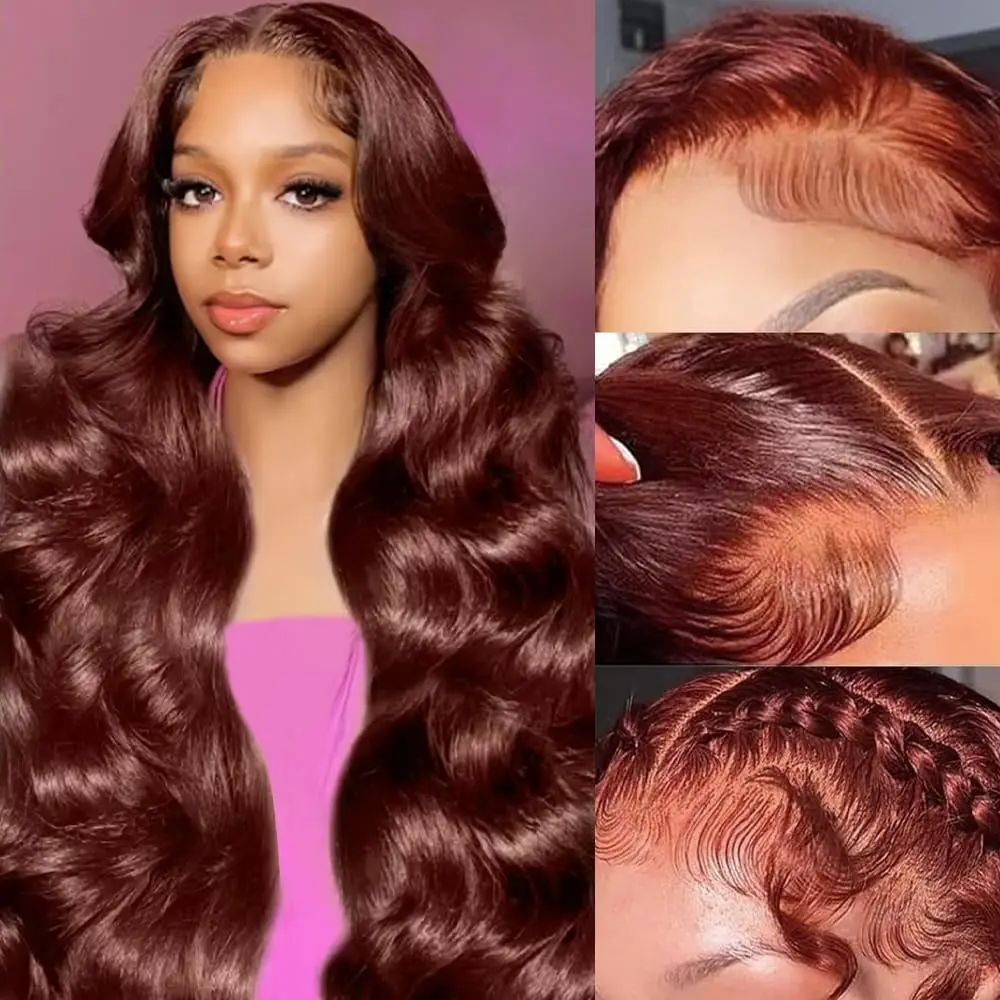 13x4 Reddish Brown Body Wave Lace Frontal Human Hair Wig 13x6 HD Lace Frontal Wig Brazilian Human Hair Wig Pre Plucked For Women