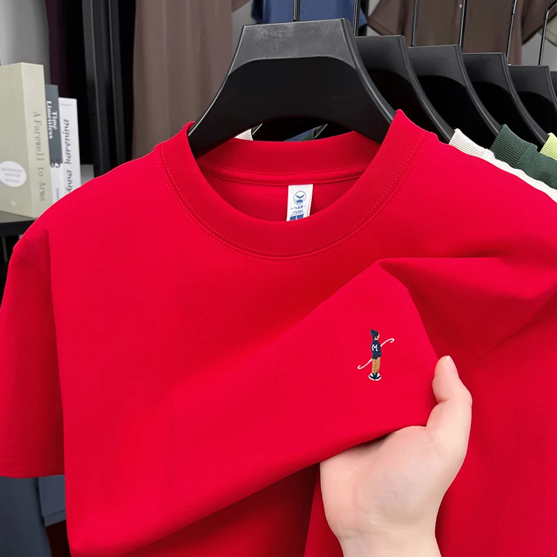 

Luxury Man T-Shirt Embroid Round Neck Solid Color Summer New Hot Korean Style Fashion Short Sleeve Leisure Versatile Simple Top