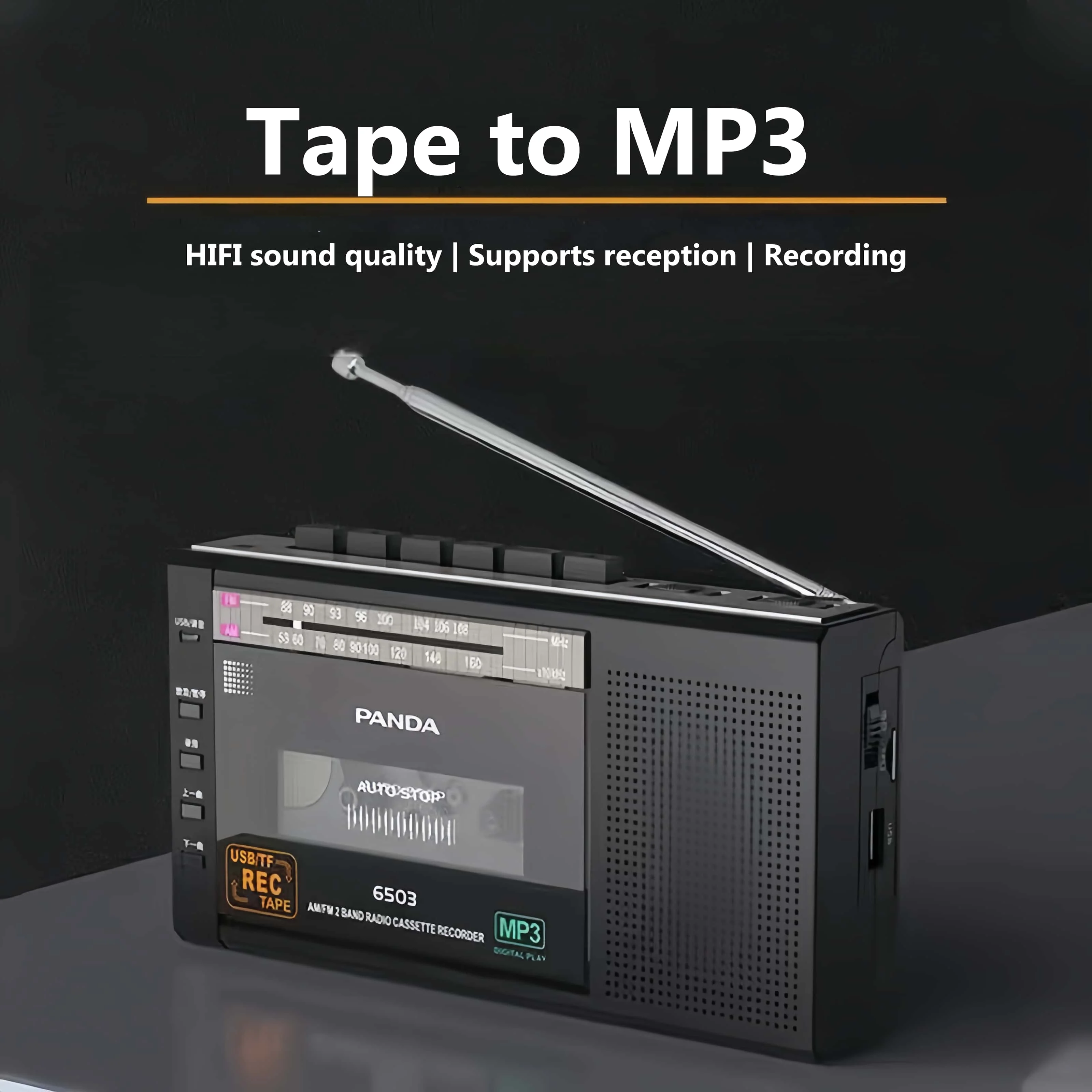 HIFI Sound Quality Recorder Cassette Tape Transfer to MP3 Built-in Microphone Recording Support USB Disk TFCard Radio PANDA 6503