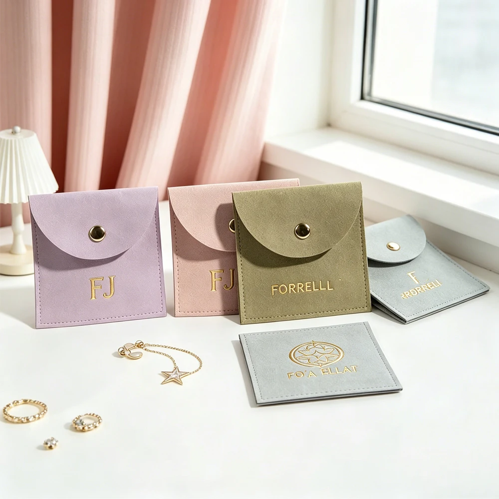 

50/100pcs Custom Logo Microfiber Snap Bags 8x8cm Velvet Jewelry Necklace Rings Organizer Pouch Wedding Favor Candy Cosmetic Bag