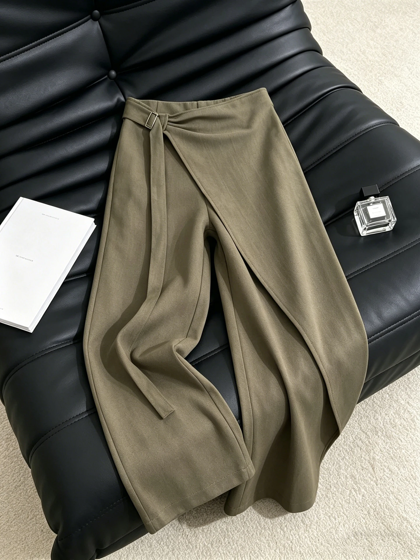 American Retro Brown Grey Casual Pants Women's New 2026 Summer Thin High Waist Draped Straight Leg Suit Wide Leg Pants