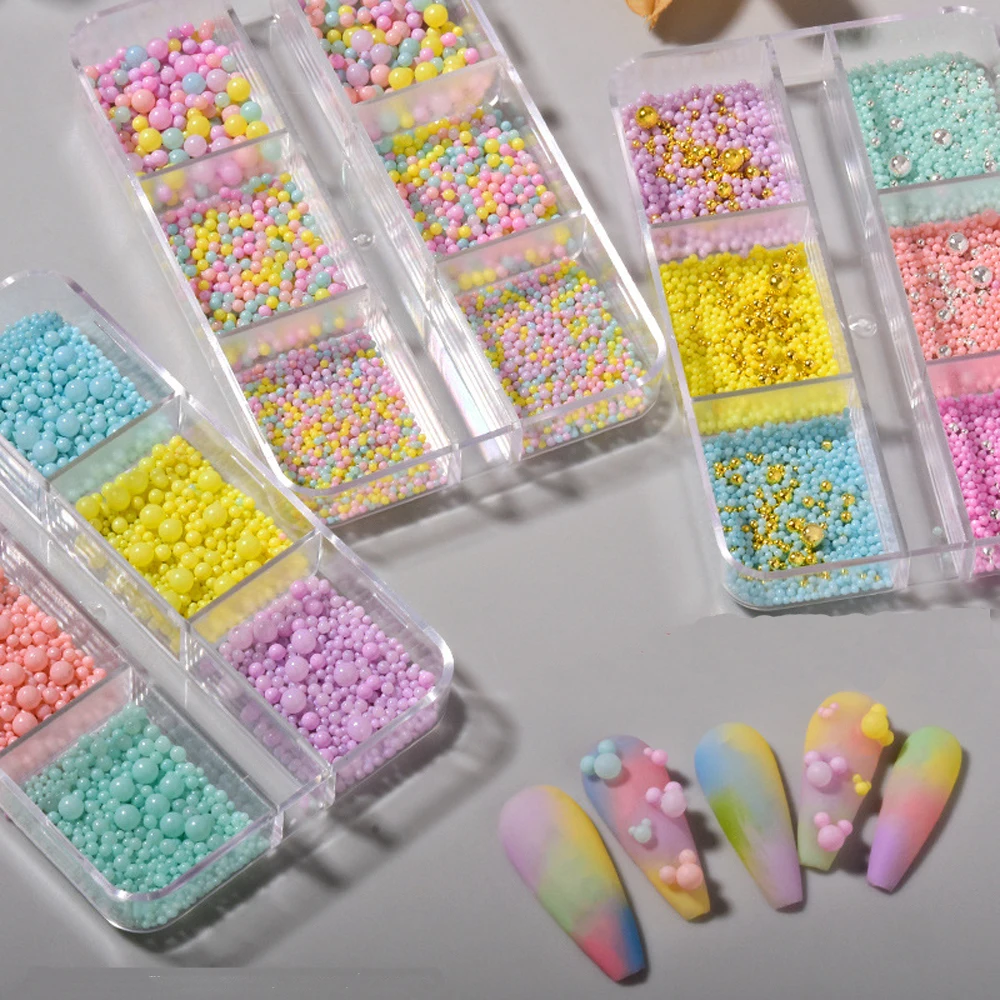 1box Mini Macaron Bubble Nail Beads Charm 3D Full Color Resin Candy Caviar Nail Beads Decoration DIY Kawaii Nail Accessories