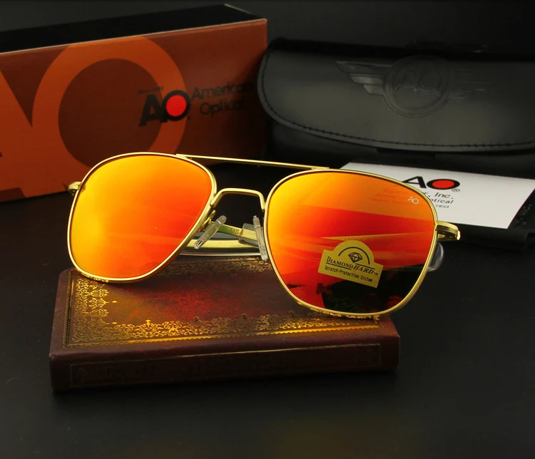 AO Sonnenbrille Mann USA Armee Militär Luftfahrt Pilot Sonnenbrille Glaslinse Frau Luxusmarke Retro Titan Rahmen Hohe Qualität – Detail 10