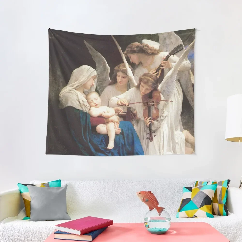 

Song of the Angels 1881 by French William-Adolphe Bouguereau Christian Art Virgin Mary and Child HD Tapestry Wall Art Tapestry