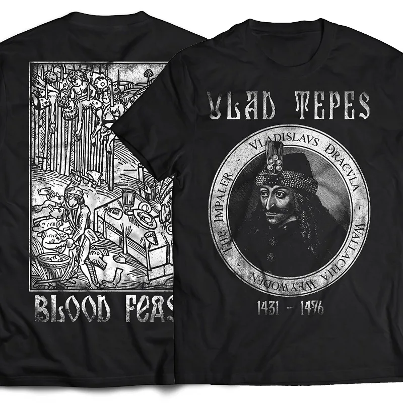 Fête du sang Vlad Drácula Vampire. T-shirt Vlad l'Impaler. Nouveau 100% coton à manches courtes col rond T-shirt vêtements de sport haut pour hommes
