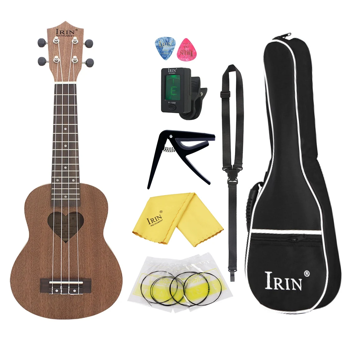 

21 Inch Ukulele Hawaiian Guitar Sapele Love Shape Guitarra Ukulele 4 Strings Ukulele with Tuner Strap Capo Strings Accessories