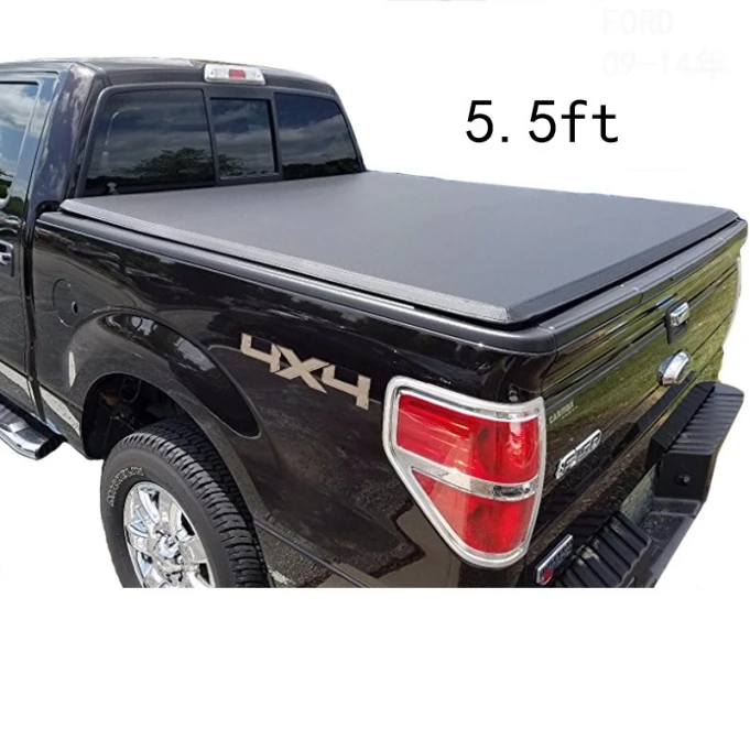 

F150 Ford Pickup Truck Bed 5.5ft Double PVC Leather 6063 Aluminum Black Color Rear Carriage Soft TriFold Tonneau Cover