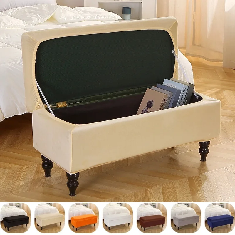 Fundas de taburete plegables de terciopelo, cubierta larga de taburete para banco de Piano de Color sólido, cubierta otomana de almacenamiento elástica, fundas para reposapiés de sofá