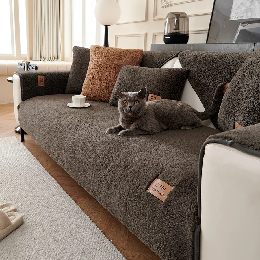 

Winter Wool Velvet Sofa Cushion Anti-Slip Plush Thickened Living Room Seat Pad Dust Cover Throw Cover for Home Decor