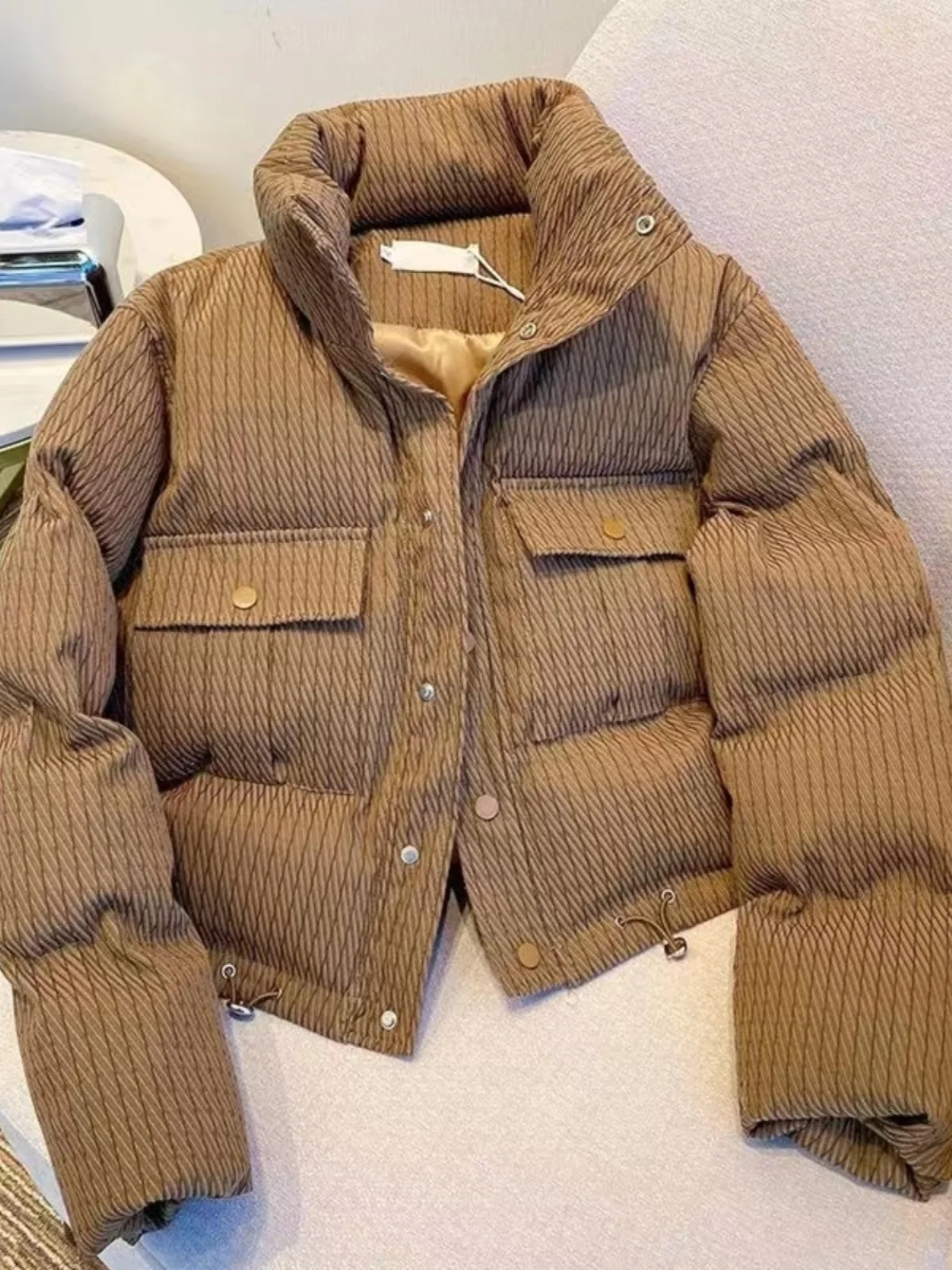 

Корейская женская одежда ort Bread Thiened Cotton Jaet с воротником-стойкой, зимняя верхняя одежда, однотонная хлопковая одежда для поездок на работу